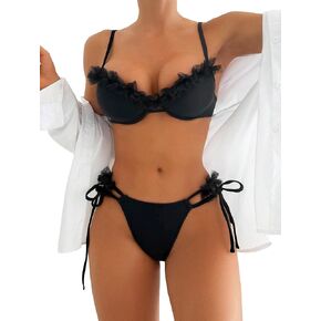 MakeMeChic Women's 2 Piece Bikini Sets Backless Push Up Swimsuit Tie Side High Cut Bathing Suit Swimwear Summer