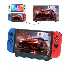 Switch Dock with LAN Port Compatible for Switch/Switch OLED Replacement Compatible for Official Switch Dock （Not Include HDMI Cable and AC Adapter）