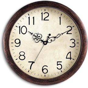 Wall Clock Vintage Wall Clocks Battery Operated Quartz Silent Non-Ticking 8 Inch Retro Rustic Style Decorative for Kitchen,Bathroom Home Office (Bronze)