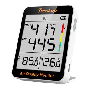 Temtop S1 Indoor/Outdoor Thermometer & Hygrometer with Air Quality Monitor - Precision Air Quality Thermometer for Home, Office or School, Air Quality Tester, Battery Powered, Magnetic Suction