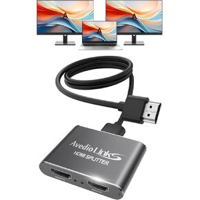 avedio links 4K@60Hz HDMI Splitter, 2 Way 1 in 2 Out HDMI Splitter with 4 ft HDMI Cable for Dual Monitors, 1x2 HDMI 2.0 Splitter Video Distributor Mirror Only,Support Full HD 1080P 3D HDCP 1.4 (Blue)
