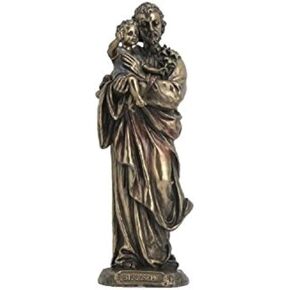 St. Joseph Holding Baby Jesus Sculpture - 8.25" Cold Cast Bronze