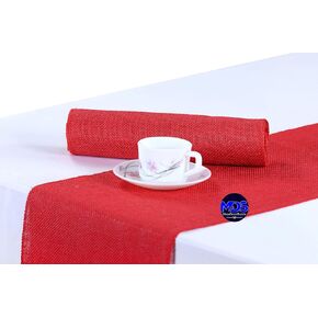 MDS Pack of 10 Pieces Wedding 12 x 108 inch Red Burlap Table Runner, Rustic Farmhouse Jute Country Vintage Jute Burlap Roll for Wedding and Home Decor, Coffee, Tea, & Outdoor Tables - Red