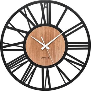 Silent 20-Inch Wooden Wall Clock with Clear Roman Numerals - Battery Operated, Non-Ticking, Perfect Minimalist Decor for Bedrooms, Living Rooms, and Kitchens