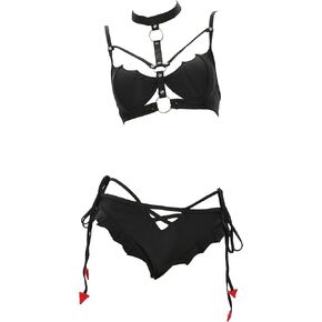 MEOWCOS المرأة بيكيني مجموعات القوطية ثوب السباحة الظلام الخفافيش الرسن الرقبة الصدر انقطاع قطعتين ملابس السباحة in Kuwait