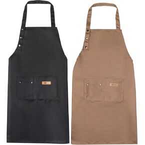 Agirlvct 2 Pack Kitchen Apron with Hand Wipe,Water-drop Resistant with 2 Pockets Cooking Bib Aprons for Women Men Chef