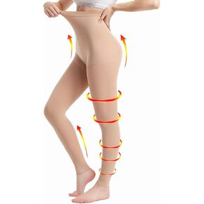 Medical Compression Pantyhose for Women & Men, 20-30mmHg Graduated Support Tights, Opaque Footless High Waist