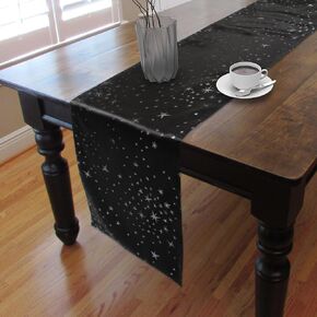 CAIT CHAPMAN HOME COLLECTION Shimmer Twinkling Stars Black Silver Metallic Woven Table Runner (14"x72")