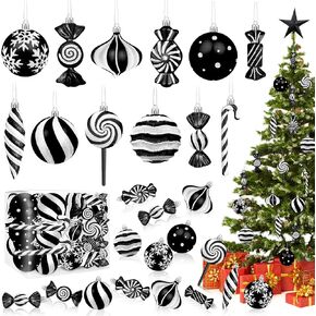 Christmas Ornaments Candy Lollipop Set -48Pcs for Xmas Tree Decoration Hanging Plastic Gloss Candy Canes Ball Pendants for New Year Home Decor Party Supplies (Red)