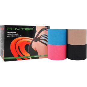Uncut Kinesiology Tape Bulk 4 Rolls Sports Tape for Muscle (Pink, Blue, Black, Beige), K Tape for Physio Therapy and Knee Support