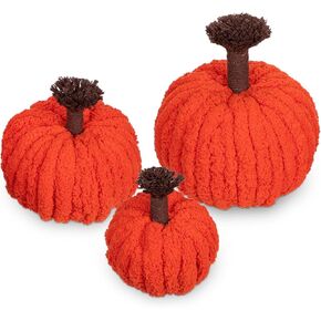 Briful Neutral White Yarn Fall Pumpkins, Set of 3 Chunky Crocheted Pumpkins, Autumn Farmhouse Decor, Handmade Knitted Pumpkins with Jute Twine for Home Décor Indoor Halloween Christmas