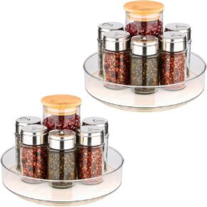 4 Pack Lazy Susan Organizer for Cabinet：Lazy Susan Turntable (8/10/11/12 Inch) with Non-Slip Mat and Handles,Turntable Rack for Kitchen,Pantry,Refrigerator,Bathroom and Vanity Countertop