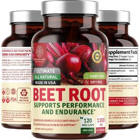 N1N Premium Organic Beet Root Capsules 1300mg 120 Veg Caps [Non-GMO & Gluten Free] All Natural Beet Root Powder for Energy, Stamina and Athletic Performance