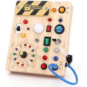 Montessori Busy Board with Led Light, Sensory Board for Toddlers 1+ Year Old, Wooden Montessori Toys Gifts for 1+ Year Old Boy and Girl