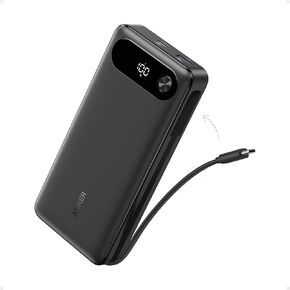 Anker Power Bank, 20,000mAh Portable Charger with Built-in USB-C Cable, 87W Max Fast Charging Battery Pack for Laptop, 2 USB-C and 1 USB-A, for MacBook, iPhone 15 Series, Samsung, Switch, and More