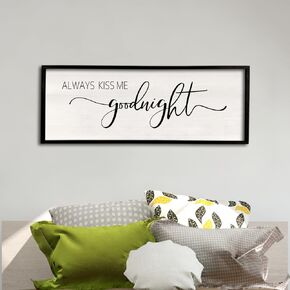 comurdyo Always Kiss Me Goodnight Wall Sign For Bedroom Wall Decor 40''×15'' Rustic Farmhouse Above bed Large Vintage Solid Wood Frame For Couples Over Bed Hanging Wall Art Decoration (Wood)