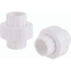 1" PVC Union Coupling Pipe Fitting, PVC Adapter (Socket x Socket) 1 Inch Slip Union Schedule 40 with EPDM O-Ring, White (2 pcs)