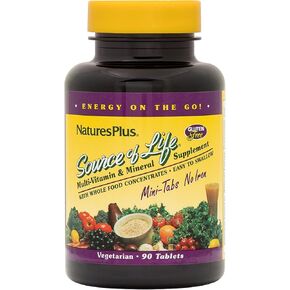 Natures Plus Source of Life Mini-Tabs No Iron - 90 Vegetarian Mini Tablets - Easy to Swallow Natural Whole Food Multivitamin & Mineral Supplement for Health & Energy - 15 Servings