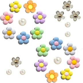 24pcs Flower Shoe Charms for Croc Clog Sandals Bracelets Accessories Decoration, Cute Designer Shoe Charms Pearl Shoe Charms for Teens Adults Women Birthday Party Favor