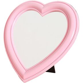 1 Piece Small Heart Shaped Makeup Mirror Tabletop Cosmetic Mirror Heart Makeup Mirror Vanity Makeup Mirror Lovely Mirror Wall Desktop Cosmetic Mirror for Women Lady, 6.7 x 7.5 Inches, Light-Pink