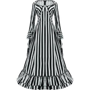Women's Sleepy Cosplay Hollow Katrina Van Tassel Costume Dress Black and White Striped Dress Victorian Dress