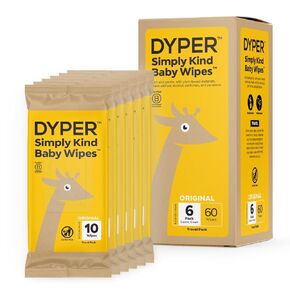 DYPER Baby Wipes | 99% Water Based Wipes | 100% Plant-Based | Hypoallergenic for Sensitive Skin | Honest Ingredients | Fragrance Free | Plastic-Free | Pack of 4 (240 Count)