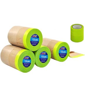 Premium Paint Masking Paper, 12 Inch x 50 Feet Pre-Taped Adhesive Masking Paper for Painting, 4 Rolls Tape and Drape Masking Paper and Come with 4 Rolls Auto Body Paint Tape