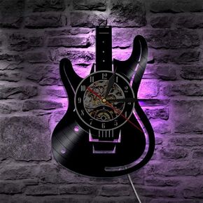 Musical Guitar Led Vinyl Wall Clock Color Change Decorative Home Vintage Gift