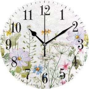 xigua Bohemian Butterfly Flowers Wall Clock, Silent Non Ticking 10 Inch Battery Operated Wall Clocks, Easy to Read Clock for Home Kitchen Living Room Bathroom Office Decor