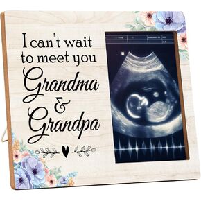 I Can't Wait to Meet You Grandma Grandpa Sonogram Picture Frame, Baby Ultrasound Picture Frames, Grandkids Photo Frame Gifts for New Grandma Grandpa, Baby Announcement Gifts from Grandchildren -A12