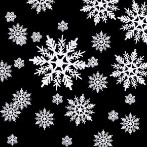 Christmas White Snowflake Ornaments Plastic Snowflakes Hanging Craft for Winter Party Christmas Tree Decorations, Assorted Sizes (1,2,3,4,5,6 Inches) (50 Pieces)