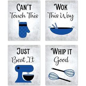 80s Music Songs Retro Vintage Inspirational Kitchen Wall Art Dining Room Cafe and Restaurant Decor Royal Blue Black Gray Grey White Oven Baking Prints Posters Signs Sets Retro Home Decorations Funny