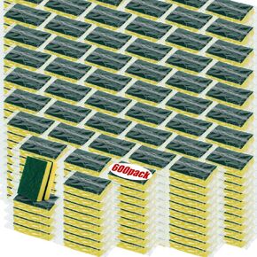 Tanlade 1000 Pcs Individually Wrapped Sponge Dishwashing Sponge Bulk Non Scratch Scrub Sponges Kitchen Scouring Pad for Household Cleaning Rental Dishes Hotel Apartment Car (Yellow,Green)