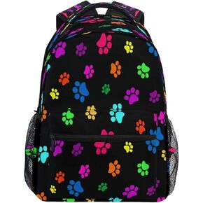 ALAZA Colorful Paw Print Black Backpack Daypack School Bag Travel Shoulder Bag for Students Boys Girls