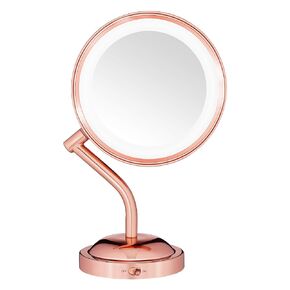 Conair Lighted Makeup-Mirror with Magnification, LED Vanity-Mirror, 1X/5X Magnifying-Mirror, Double Sided-Mirror, Operated in-Battery Rose Gold