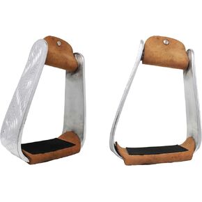 CHALLENGER Horse Saddle Stirrups Western Saddle Engraved Aluminum Angled Slanted Bell 51188