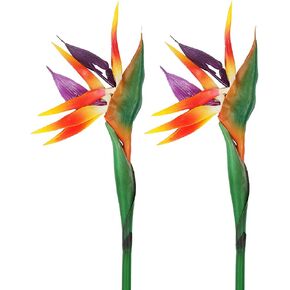 2 Pcs 32'' Artificial Bird of Paradise Flowers Plants for Home Garden Wedding Party Decor (Orange)