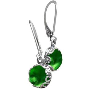 Bottled Up Designs Handmade Green Leverback Botanical Earrings, Recycled 1960 Green Beer Bottle Glass, Sterling Silver, Eco Friendly, Made in USA, Birthday Gifts, Mothers Day, Women, Anniversary
