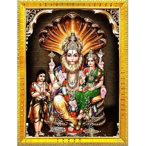 zig zag Lakshmi Narasimha Swamy Photo Frame For Wall / Table / Pooja Room ( 7x9 inches, Acrylic Glass) Golden