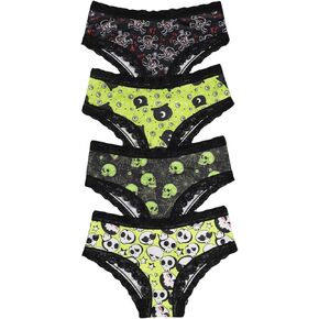 WDIRARA Women's 4 Pieces Gothic Lace Hipster Panties Set Low Rise Halloween Skull Underwear