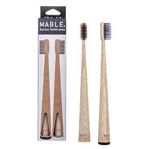 MABLE Bamboo Toothbrush, Adult Two Pack, Charcoal Infused Bristle, BPA-Free Soft Bristle Toothbrushes, Eco-Friendly, Compostable Natural Wooden Toothbrush