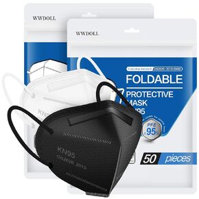 WWDOLL KN95 Face Mask 100 Pack, 5-Layer Breathable Mask Protection for Adult, Indoor, Outdoor Use(50 Black+50 White)