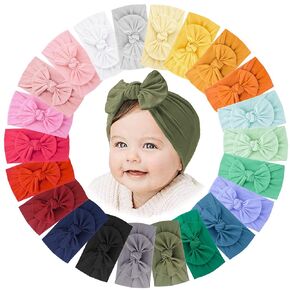 Jesries 16 PCS Baby Headbands and Bows Soft Nylon Hairbands Girls Hair Accessories for Newborn Infant Toddler Kids Handmade