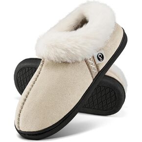 Ablanczoom Slippers for Women House Shoes: Comfy Memory Foam Slippers with Fuzzy Faux Fur Collar Non-skid Rubber Sole Indoor/Outdoor