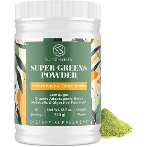 Super Greens Powder Superfood Supplement + Electrolytes & Tonic Herbs | Organic Greens, Adaptogens, Shilajit, Antioxidants, Preobiotic & Probiotic & Postbiotic | for Gut, Energy & Immune | 30 Servings