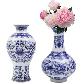 MY MIRONEY 2PCS Ceramic Wall Planter for Indoor Wall Decor, Blue and White Porcelain Hanging Planter Wall Decor Vases for Dried Flowers and Faux Greenery Plants, Type 1