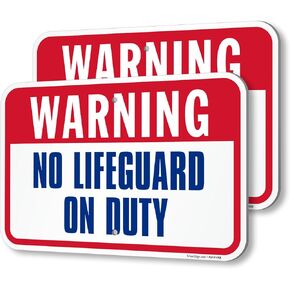 SmartSign Warning No Lifeguard On Duty Sign - 2-Pack, 12" x 18", 80 mil Thick Aluminum Composite (ACM), Pre-Drilled Holes, Red, Blue and White, Made in USA
