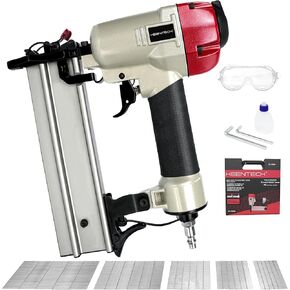 Pneumatic Nail Gun, 18 Gauge Brad Nailer, 3000pcs Brad Nails 3/8" to 2", Anti Jamming Design, Heavy Duty Air Power Nailgun, Wood PVC Leather, Woodworking Carpentry Framing Fencing Trim, F50GF