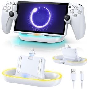 Charger Station for Playstation Portal, Charging Dock with RBG light Charger Stand & USB Type C Cable, Magnetic Type C Port & Case Friendly Design for PS5 Ps Portal