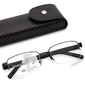 JO Progressive Multifocus Reading Glasses for Men Blue Light Blocking Progressive Reader with Spring Hinge, Black